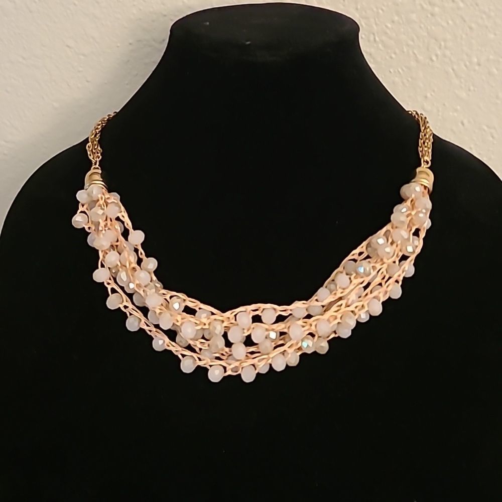 Stand Out in Pink!  Chunky Multistrand Bead Necklace with Gold Accents